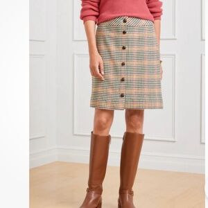 Talbots Wool Blend Houndstooth Button-Front Skirt Green/Pink/Mustard 10P NWT